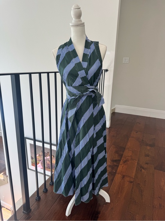 Tory Burch Dresses & Skirts - Tory Burch Striped Wrap Dress in Dark Green and Light Blue